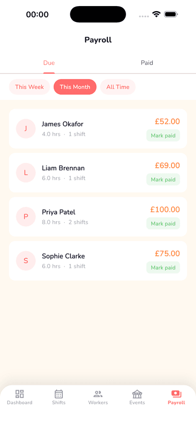 Pay tracking view
